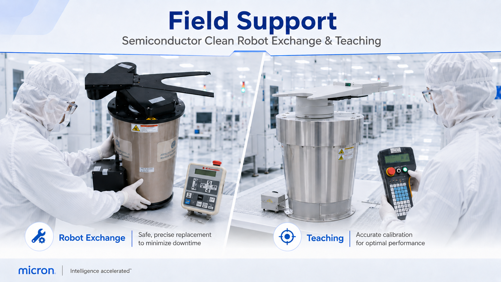 Field support for semiconductor clean robot exchange and teaching